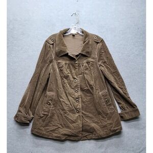 Pink Twill Women Jacket M Brown Collared Front Corduroy READ